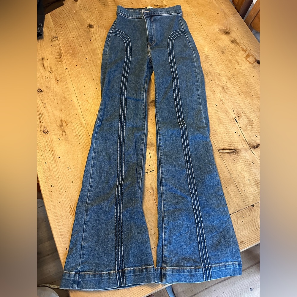 REVICE Blue Double-Stitch Flare Jeans